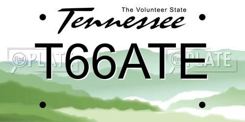 T66ATE Tennessee License Plate