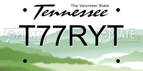 T77RYT Tennessee License Plate