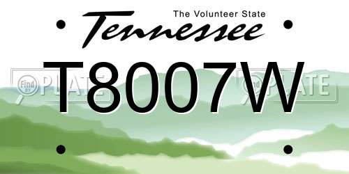 T8007W Tennessee License Plate