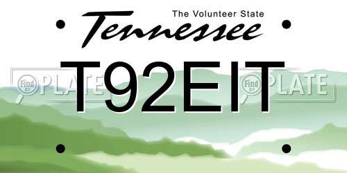 T92EIT Tennessee License Plate