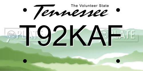 T92KAF Tennessee License Plate