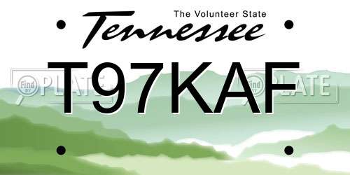 T97KAF Tennessee License Plate