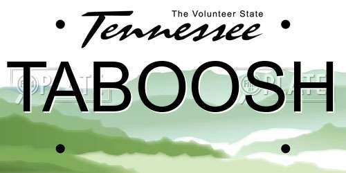 TABOOSH Tennessee License Plate