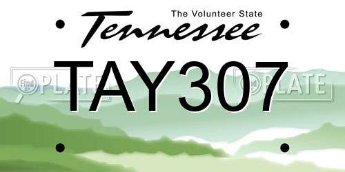 TAY307 Tennessee License Plate
