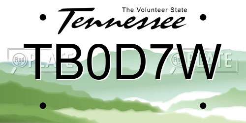 TB0D7W Tennessee License Plate