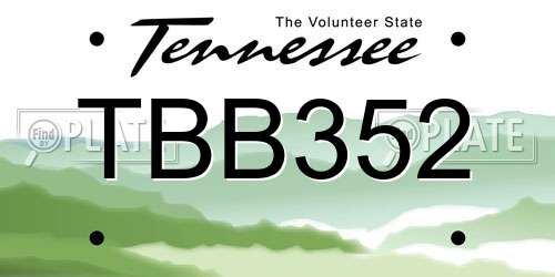 TBB352 Tennessee License Plate