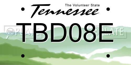 TBD08E Tennessee License Plate
