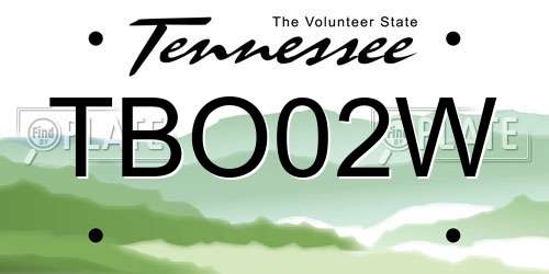 TBO02W Tennessee License Plate