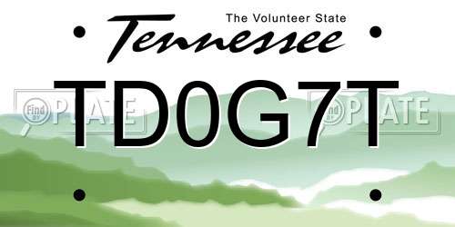 TD0G7T Tennessee License Plate