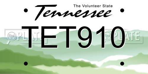 TET910 Tennessee License Plate