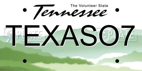 TEXASO7 Tennessee License Plate