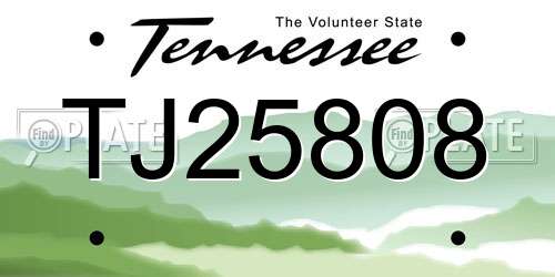 TJ25808 Tennessee License Plate