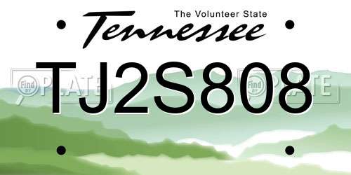 TJ2S808 Tennessee License Plate