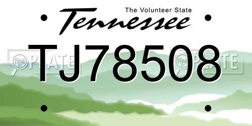 TJ78508 Tennessee License Plate