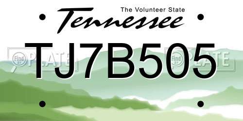 TJ7B505 Tennessee License Plate