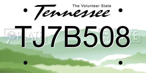 TJ7B508 Tennessee License Plate