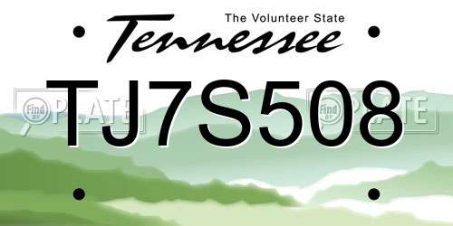 TJ7S508 Tennessee License Plate