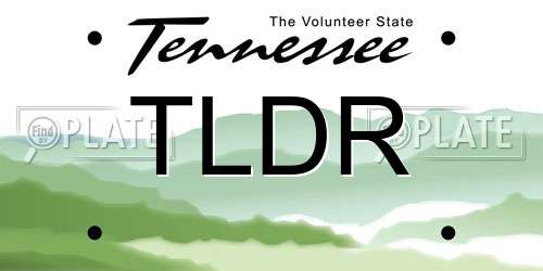TLDR Tennessee License Plate