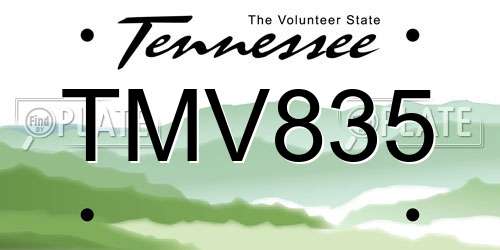 TMV835 Tennessee License Plate