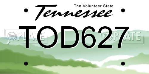 TOD627 Tennessee License Plate