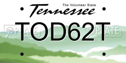 TOD62T Tennessee License Plate