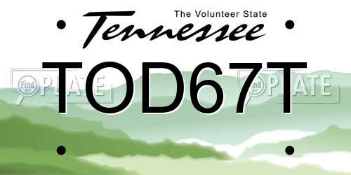 TOD67T Tennessee License Plate
