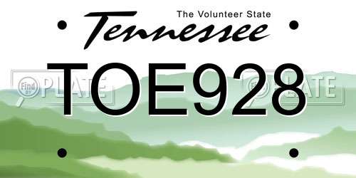TOE928 Tennessee License Plate