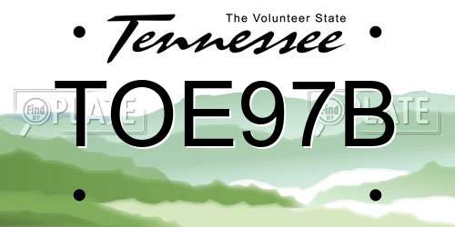 TOE97B Tennessee License Plate