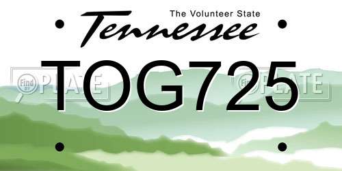 TOG725 Tennessee License Plate