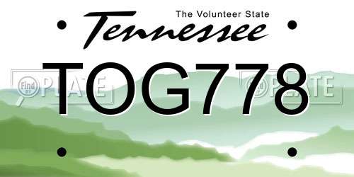 TOG778 Tennessee License Plate