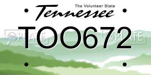 TOO672 Tennessee License Plate