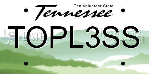 TOPL3SS Tennessee License Plate