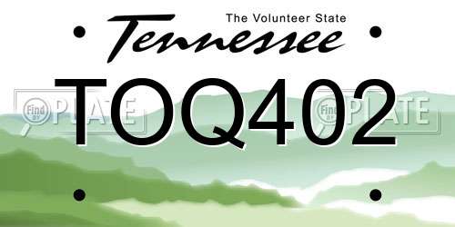 TOQ402 Tennessee License Plate