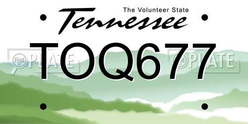 TOQ677 Tennessee License Plate