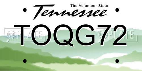 TOQG72 Tennessee License Plate