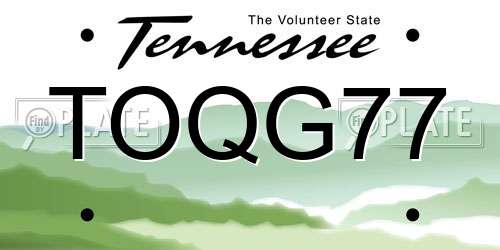 TOQG77 Tennessee License Plate