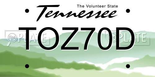 TOZ70D Tennessee License Plate