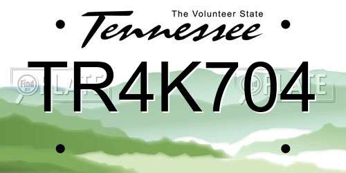 TR4K704 Tennessee License Plate