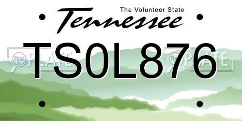 TS0L876 Tennessee License Plate