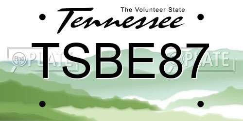 TSBE87 Tennessee License Plate