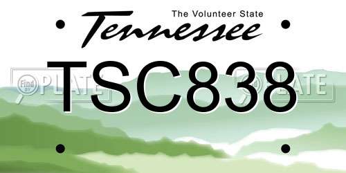 TSC838 Tennessee License Plate