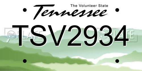 TSV2934 Tennessee License Plate