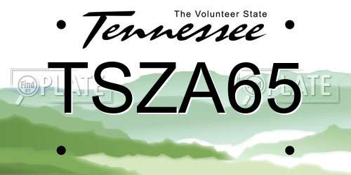 TSZA65 Tennessee License Plate