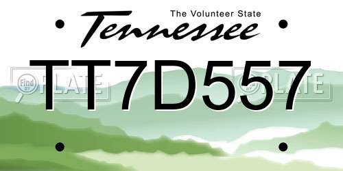 TT7D557 Tennessee License Plate