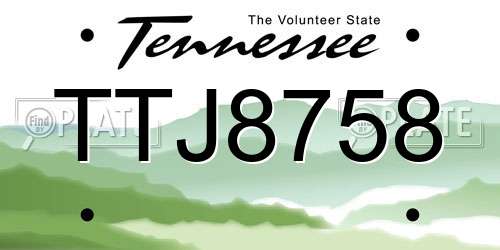 TTJ8758 Tennessee License Plate