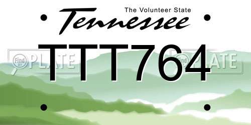 TTT764 Tennessee License Plate