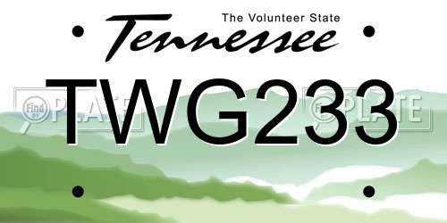 TWG233 Tennessee License Plate
