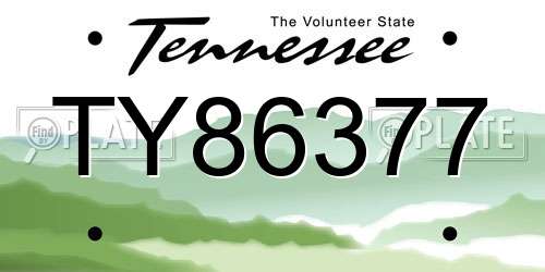 TY86377 Tennessee License Plate