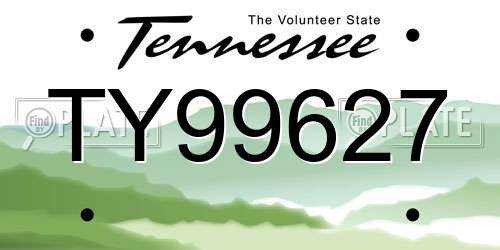 TY99627 Tennessee License Plate