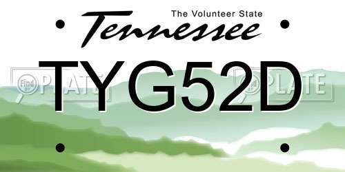 TYG52D Tennessee License Plate